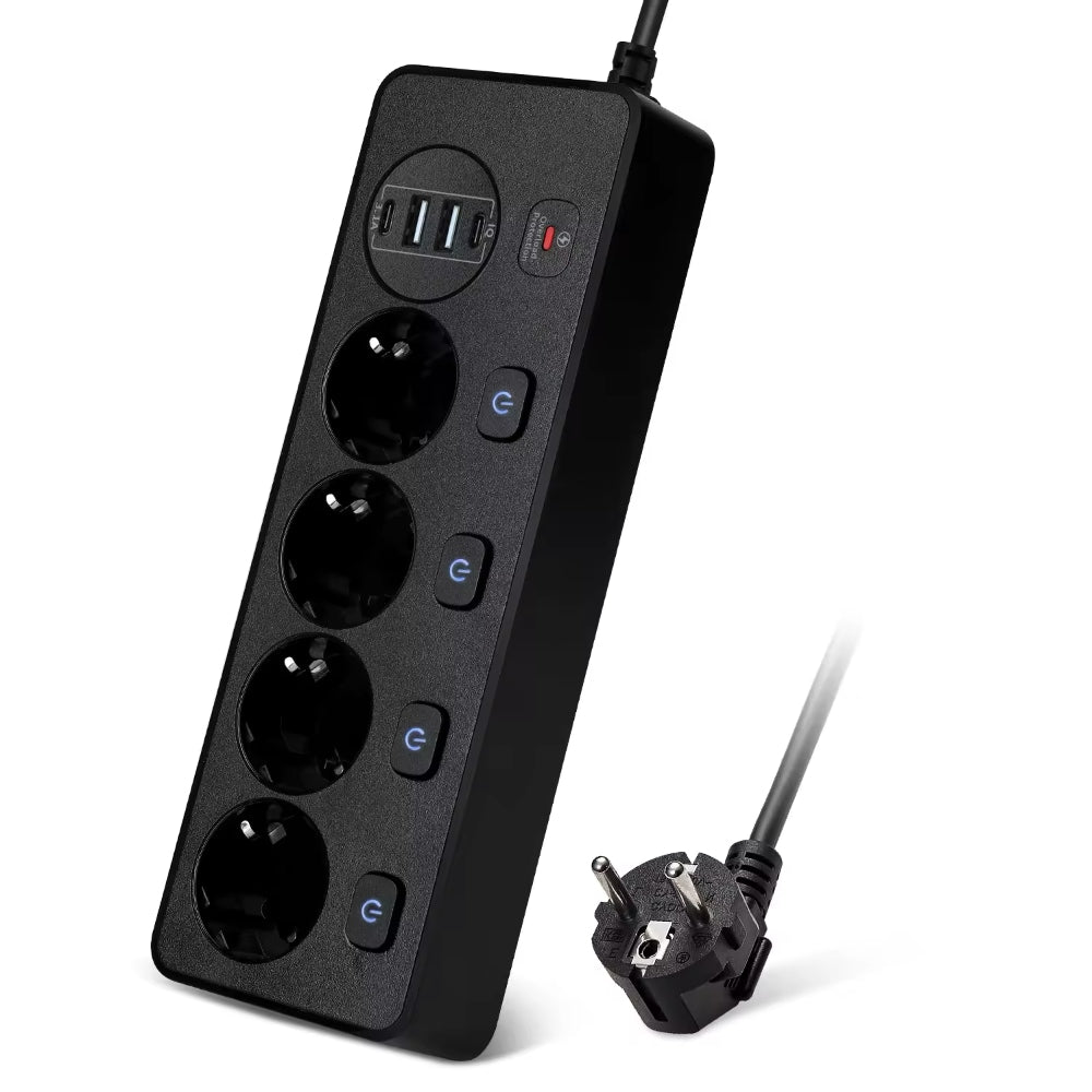 Napajalni razdelilnik s prenapetostno zaščito, stikalo, 4 x Schuko, 2 x USB-A, 2 x USB-C