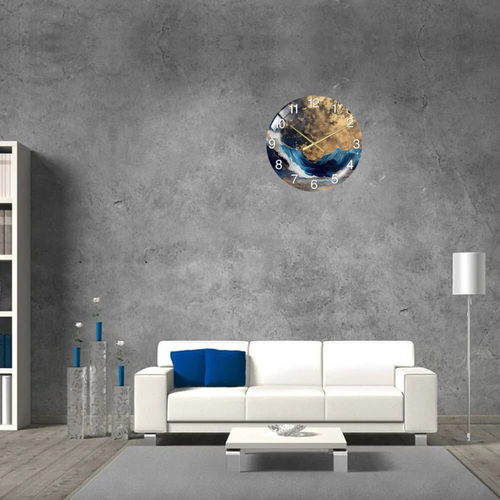 Moderna steklena stenska ura z marmornim dizajnom