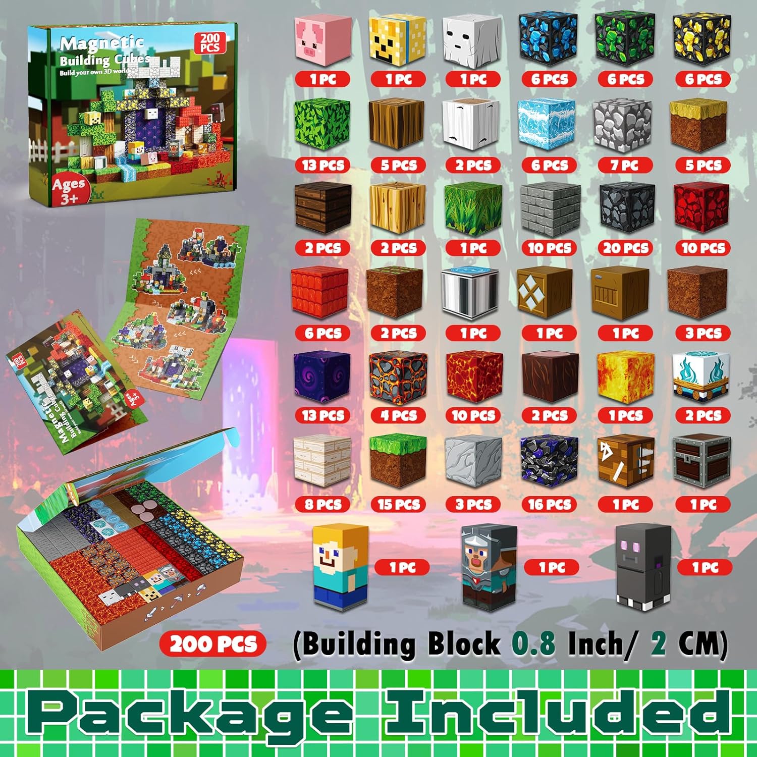 MAGNECRAFT Magnetic Blocks – 200 kosov magnetnih gradbenih kock STEM igrača za otroke 3+