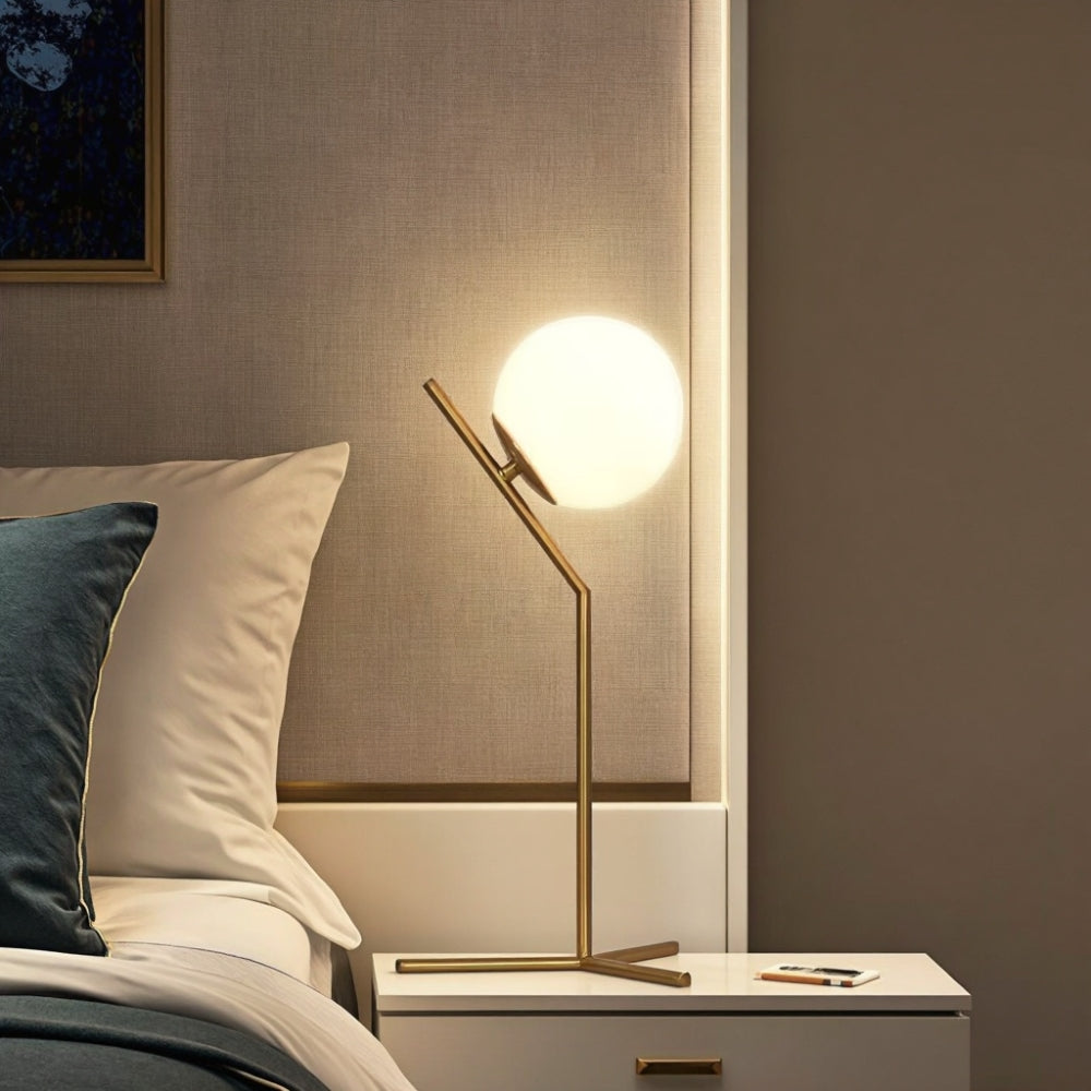 Dizajnerska namizna svetilka Alaris, steklo, kov