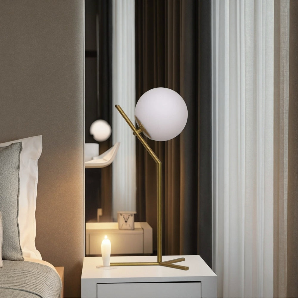 Dizajnerska namizna svetilka Alaris, steklo, kov