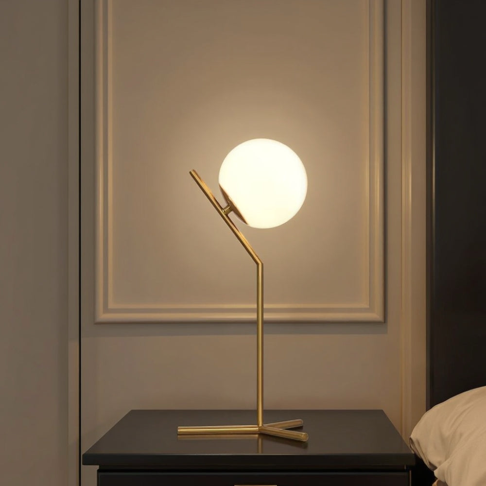 Dizajnerska namizna svetilka Alaris, steklo, kov