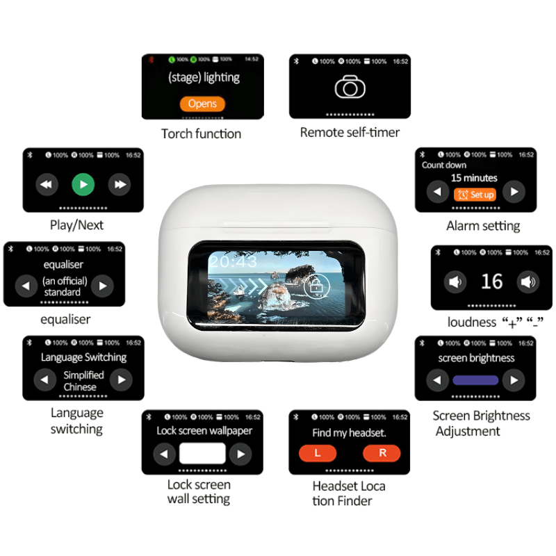 TouchPods S10 Pro ANC/ENC brezžične Bluetooth slušalke, LCD zaslon na dotik, aktivno odpravljanje šumov, pametni AI prevajalnik