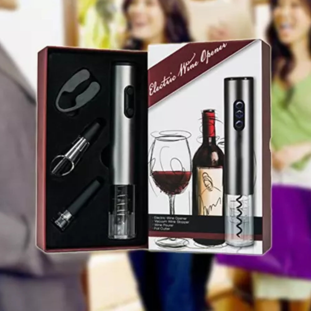 4 v 1 set za vino, električni odpirač, vakuumski zapirač, prezračevalnik in rezalnik folije