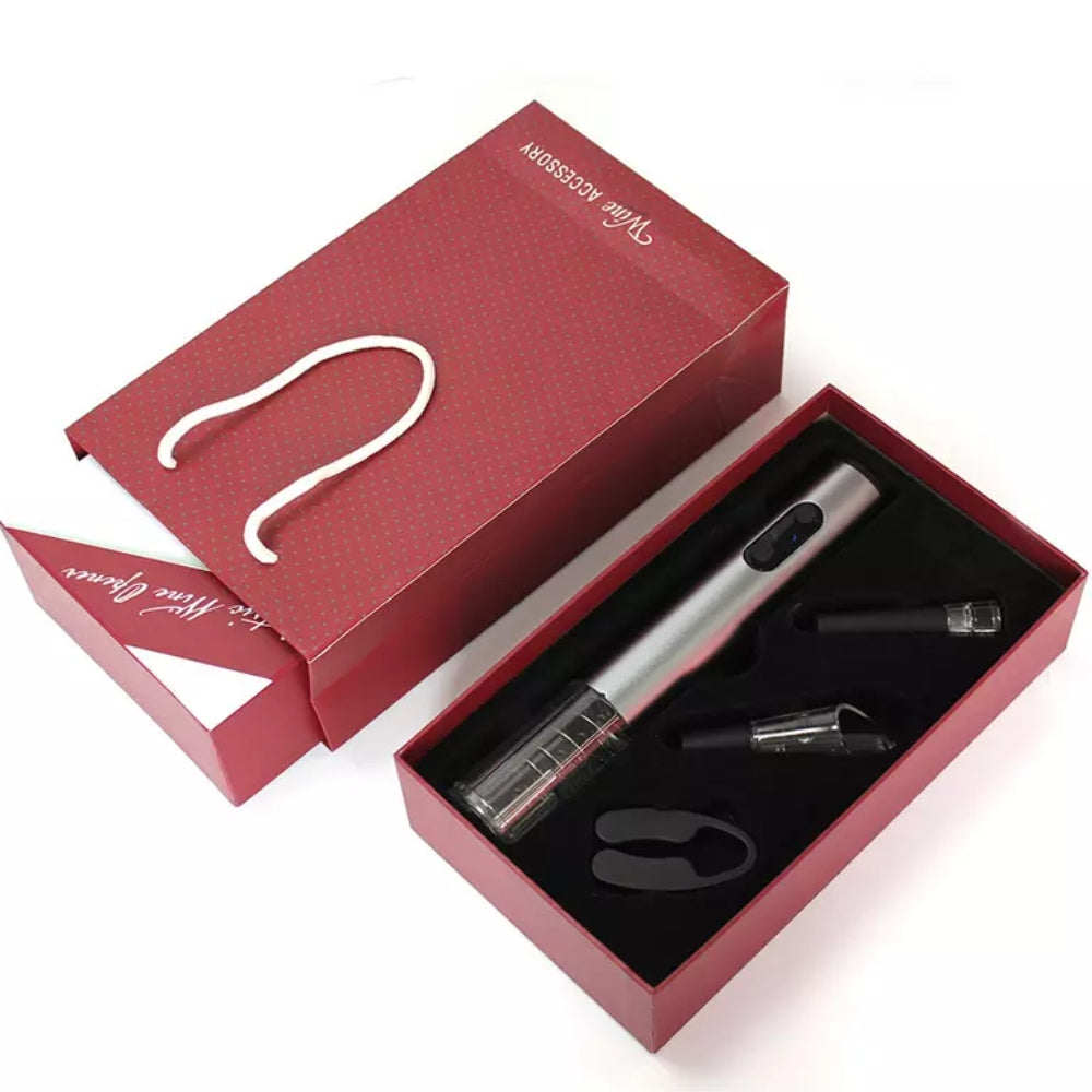 4 v 1 set za vino, električni odpirač, vakuumski zapirač, prezračevalnik in rezalnik folije