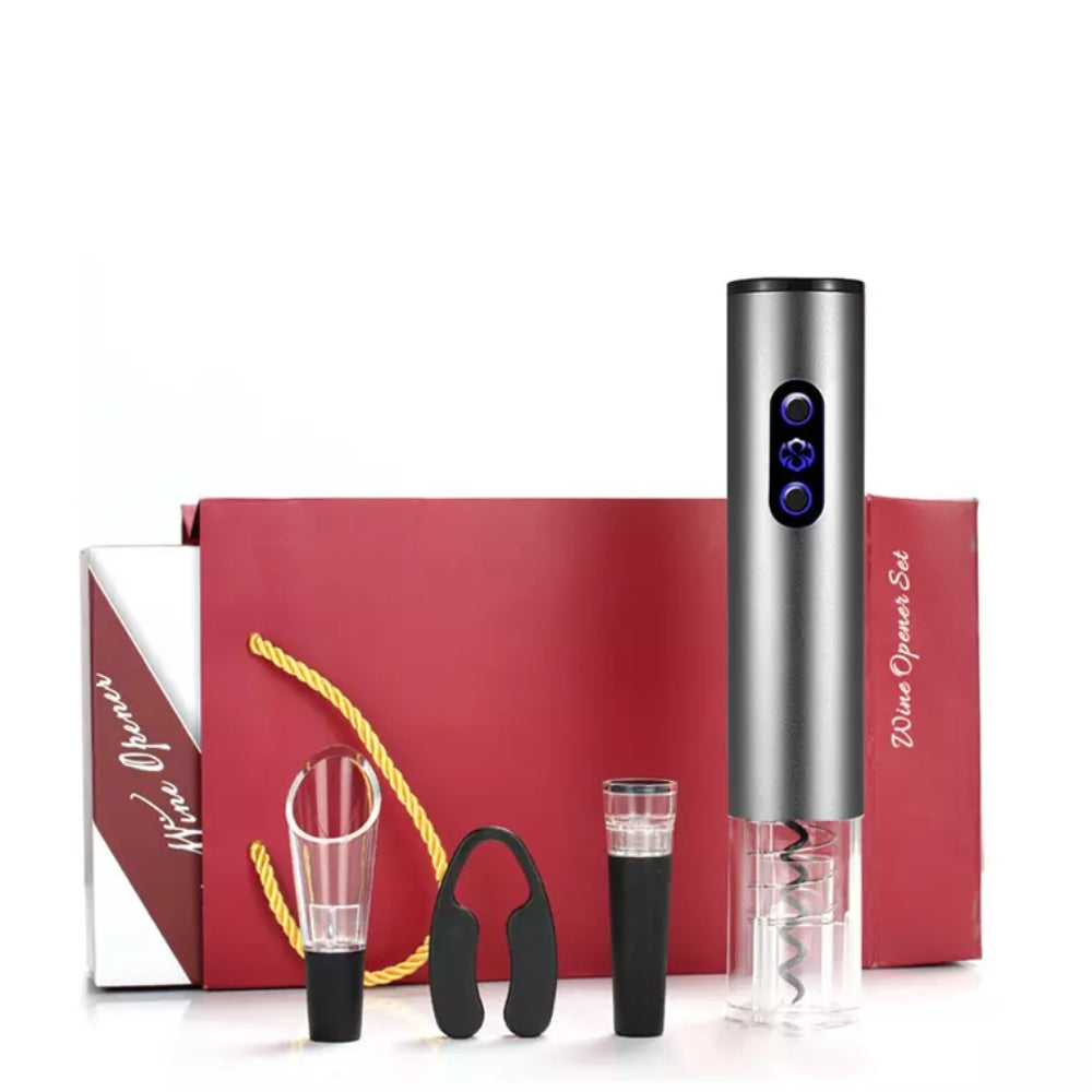 4 v 1 set za vino, električni odpirač, vakuumski zapirač, prezračevalnik in rezalnik folije