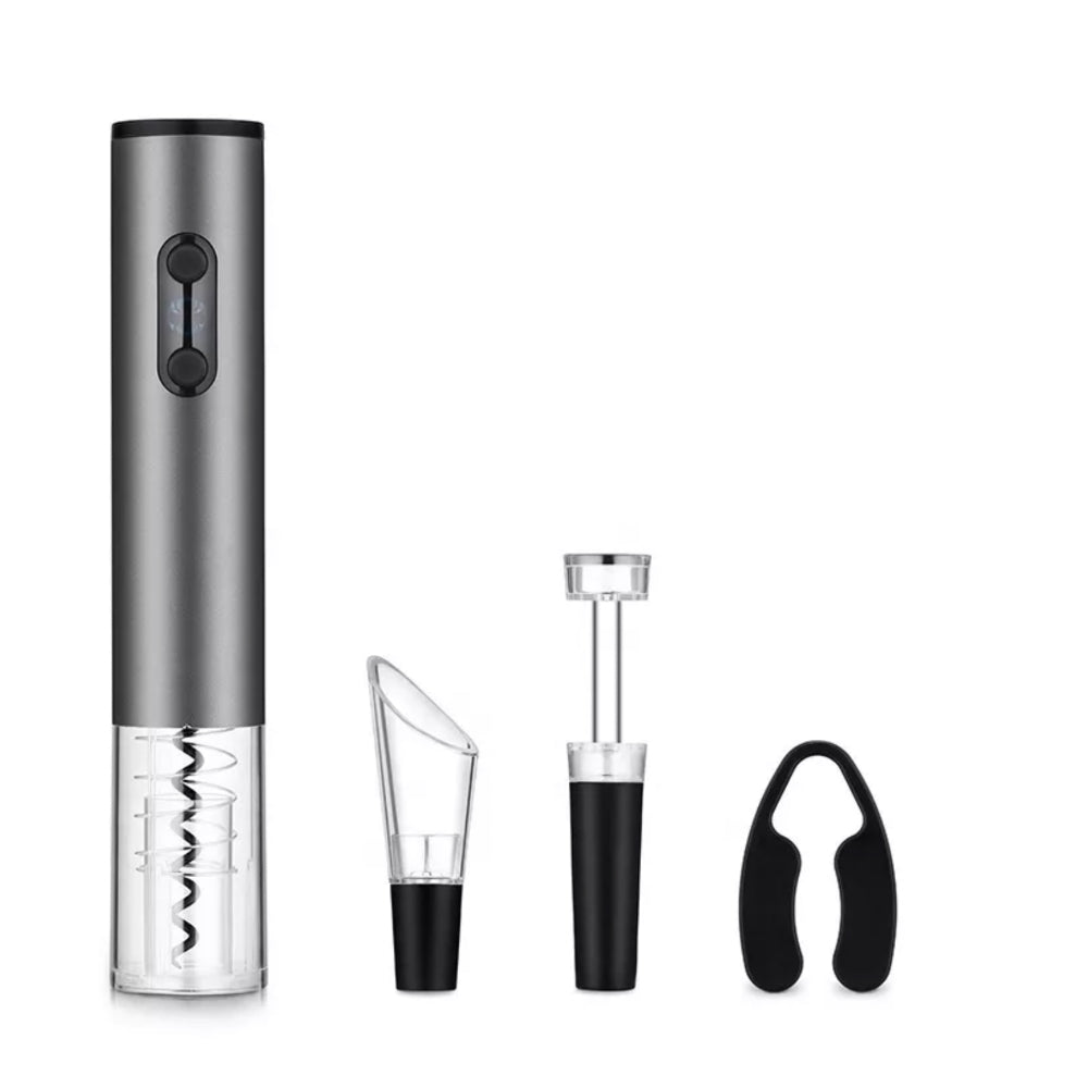 4 v 1 set za vino, električni odpirač, vakuumski zapirač, prezračevalnik in rezalnik folije