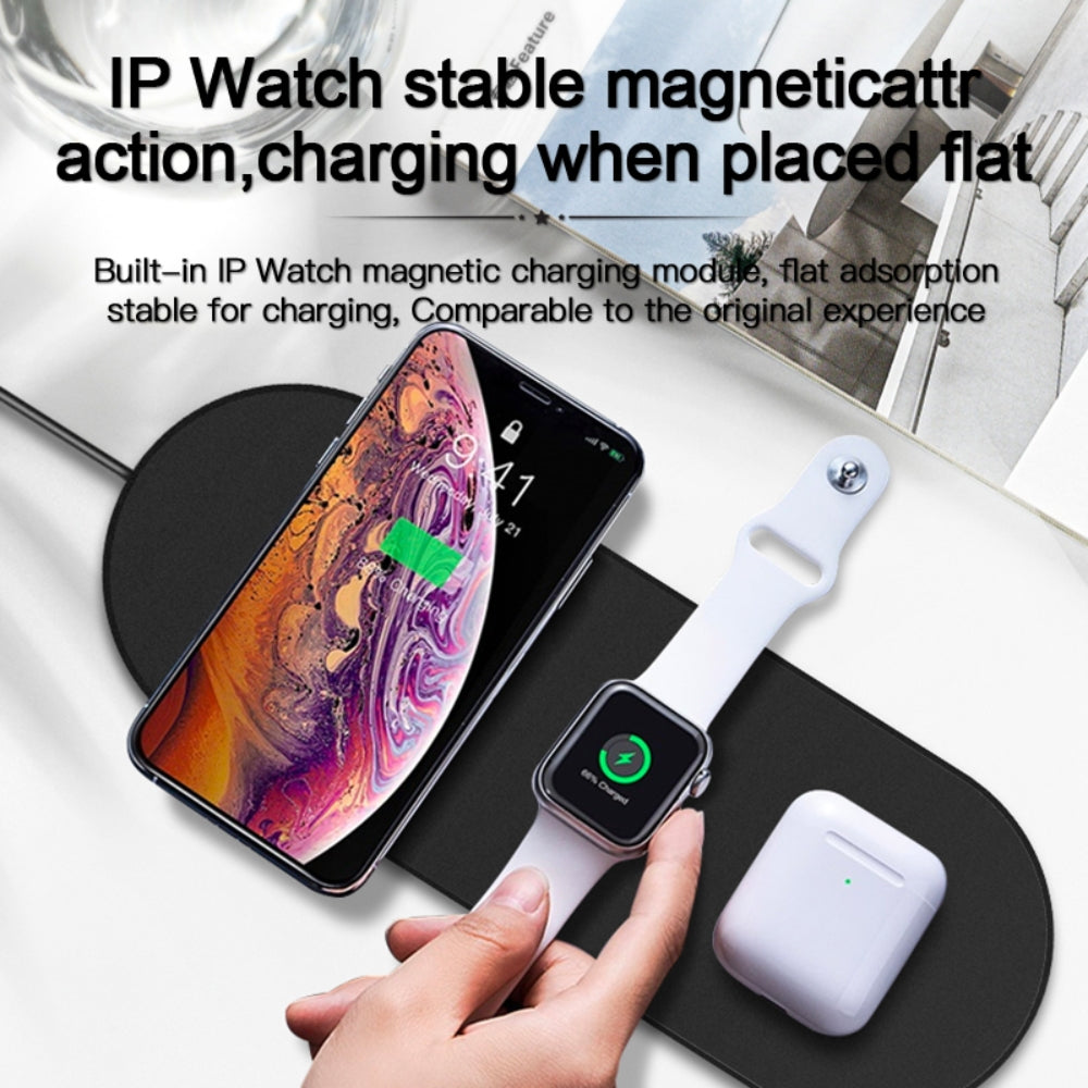 Brezžični polnilnik 3 v 1 za mobilni telefon, slušalke in uro