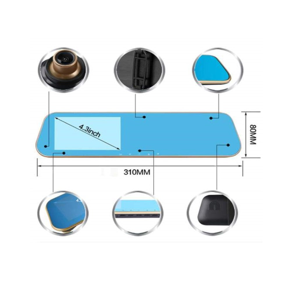 Vzvratno avtomobilsko ogledalo s kamero s 4,3-palčnim LCD zaslonom in snemalnikom