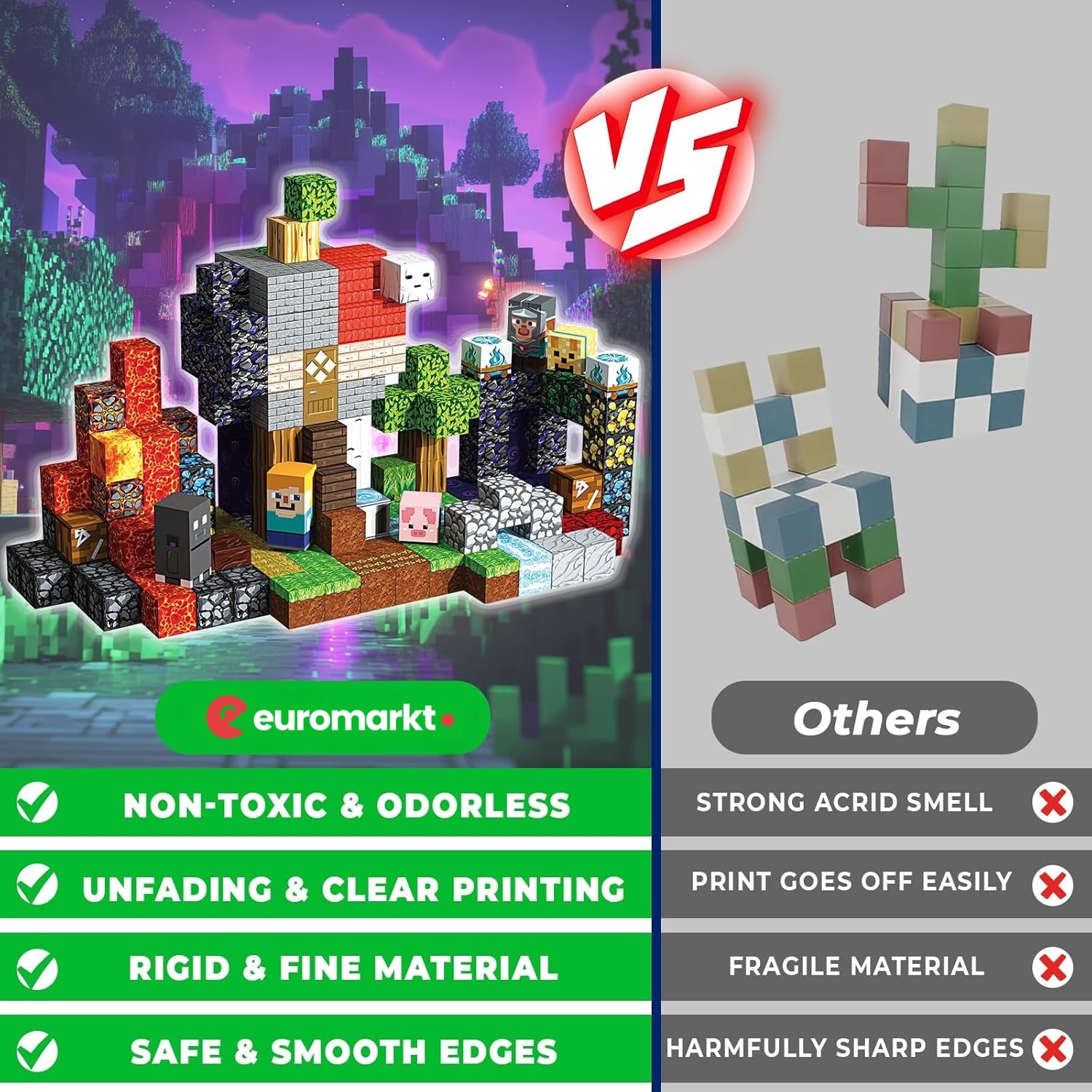 MAGNECRAFT Magnetic Blocks – 200 kosov magnetnih gradbenih kock STEM igrača za otroke 3+